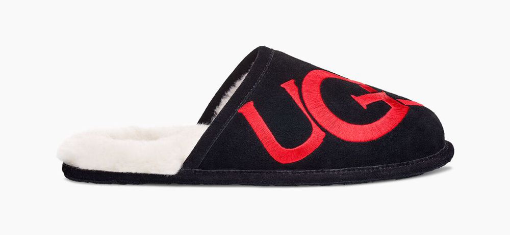 Ugg Scuff Logo - Mens Slippers - Black - NZ (4782DFTSV)